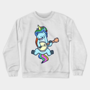 Comic unicorn playing banjo Crewneck Sweatshirt